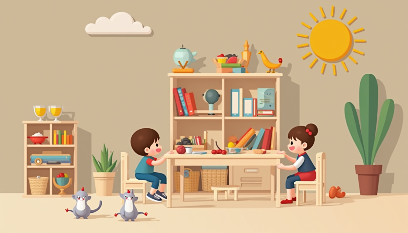 Copii fericiți explorând materiale didactice specifice într-o grădiniță Montessori din Ploiești