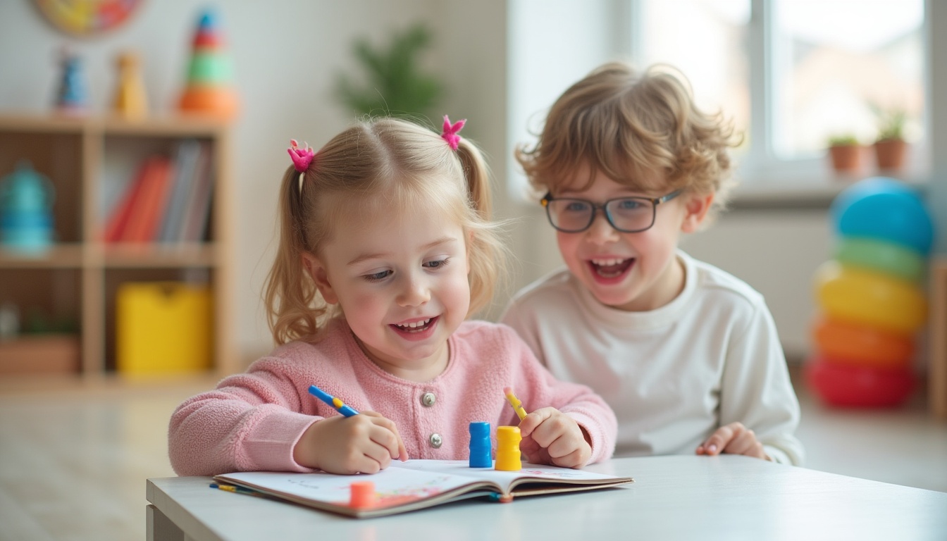 Copii fericiti jucându-se într-o grădiniță din Ploiești, simbolizând o alegere perfectă pentru părinți.