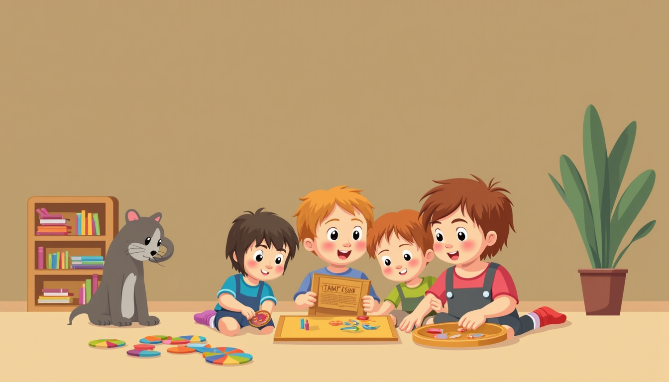 Un copil fericit interacționând cu materiale Montessori, ilustrând pedagogia Maria Montessori