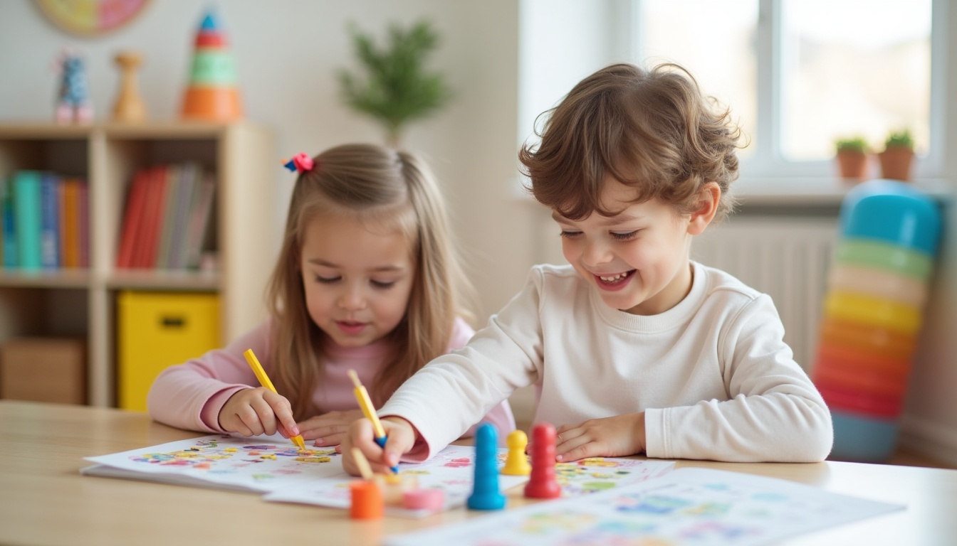 Copii fericiți explorând materiale Montessori într-o clasă luminoasă din Ploiești