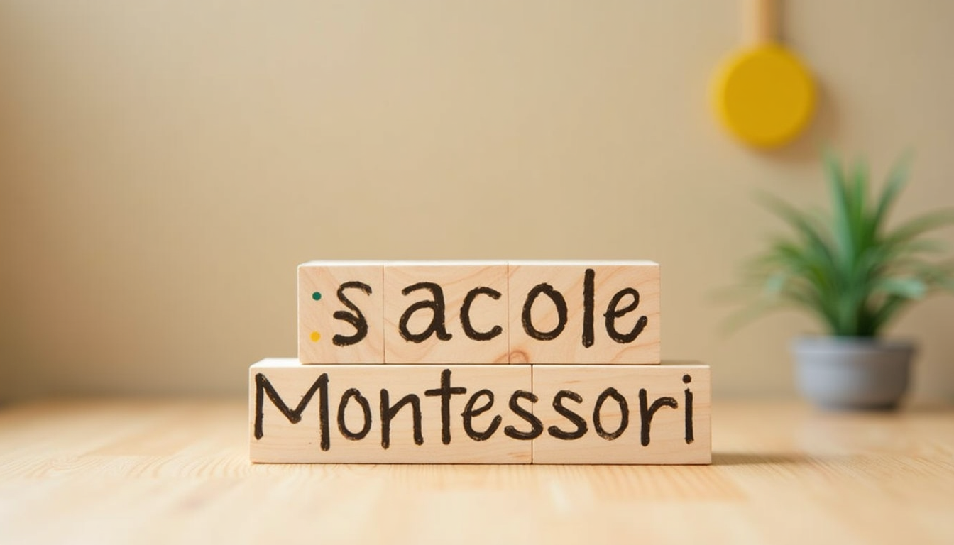 Copii fericiți învățând într-o scoala Montessori, folosind materiale specifice.